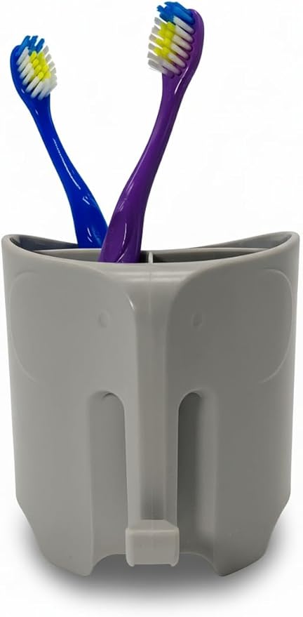 Cute Elephant Toothbrush & Pencil Holder – Fun Bathroom & Desk Organizer for Kids & Adults (Grey)