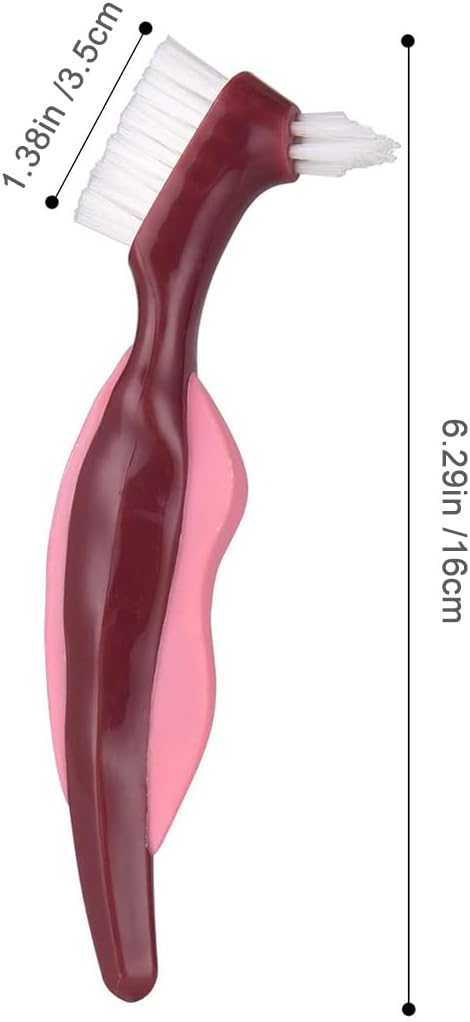 3pcs Double-Headed Denture Cleaning Brush Hard-bristled False Teeth Toothbrushes for Denture Care and Oral Red Green Blue