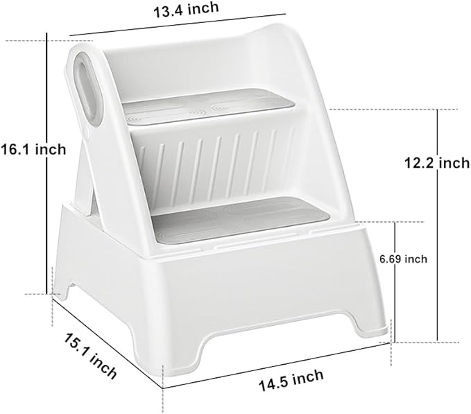 Foldable Two Step Stool for Toddlers,Kids stools for Bathroom,Non-Slip with Handles Kids Step Stool for Bathroom Sink,Toilet Bedroom,Potty Training,Kitchen (Gray)