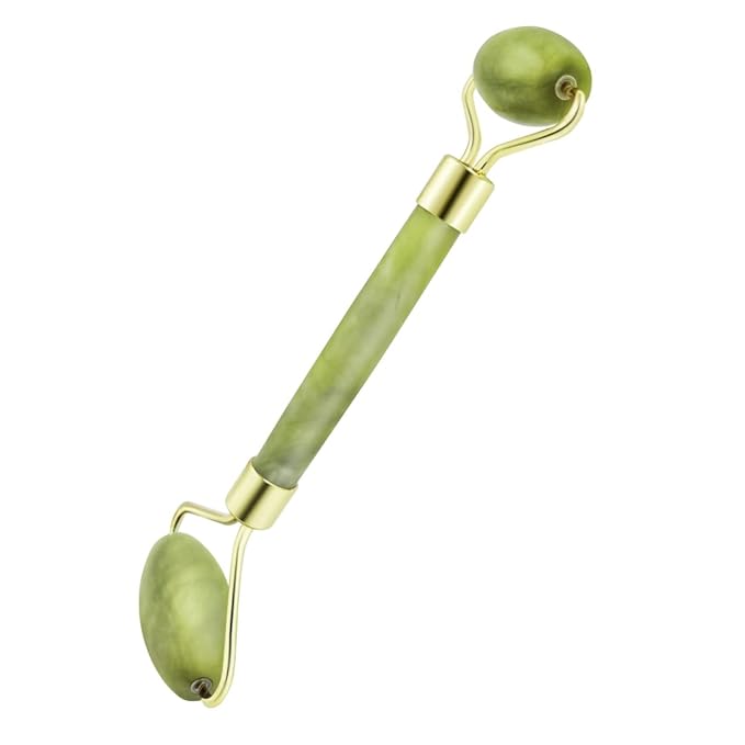 Chikoni 3 in 1 Ficial Face Ice Jade Roller and Gua Sha Tool, Natural Real Jade Anti-Wrinkle Face Eye Neck Massager Tool, Reduce Wrinkles, Puffiness, Migraine, Redness, Pain and Injury, Green