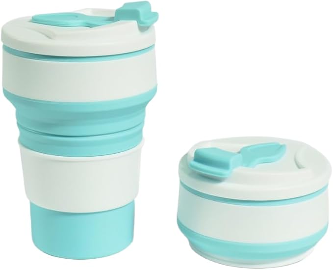 Collapsible Cup for Traveling, 12Oz Collapsible Silicone Travel Cup for Hot and Cold Drinks, Leak Proof Reusable Folding Travel Coffee Mug for Camping & Hiking, Blue