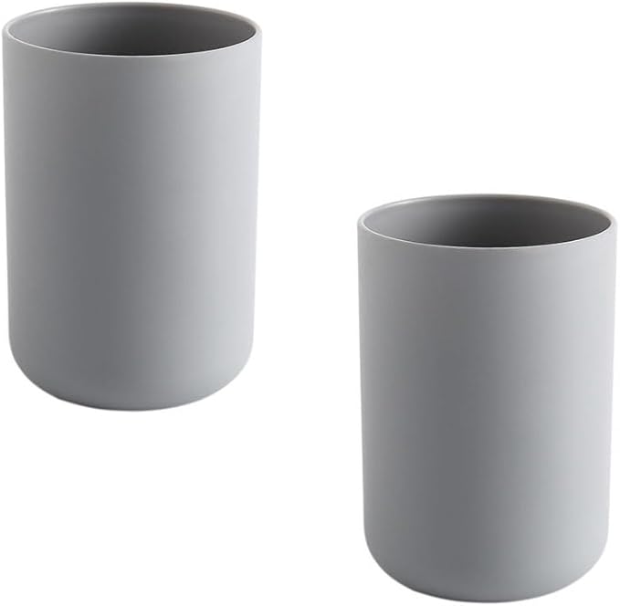 Round Plastic Toothbrush Cups, Couples Toothbrush Cups, Creative Household Toothbrush Cups, Simple wash Cups and mouthwash Cups. (Gray & Gray)