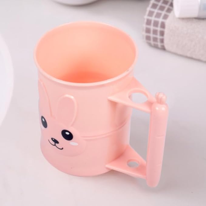 Cartoon Rabbit Kids Toothbrush Cup Pink Bathroom Tumbler Holder Cute Animal Design 4.33X3.14X4.13 Inch