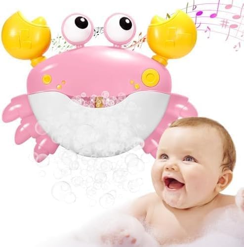 Crab Baby Bath Toys, Crab Bubble Bath Machine, Automatic Bath Toy Blows Bubbles & Plays Children’s Songs, Bathtub Bubble Maker - Kids Birthday Gift for 1 2 3 Year Old Boy Girl Pink