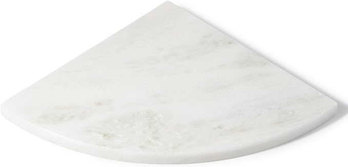 Koville Namibia White Marble Corner Shower Shelf for Bathroom, 10'' Polished Marble Corner Shelves, Wall Mounted Stone Corner Shower Caddy, No Drilling Adhesive Shelf - 1 Layer(No Glue Included)