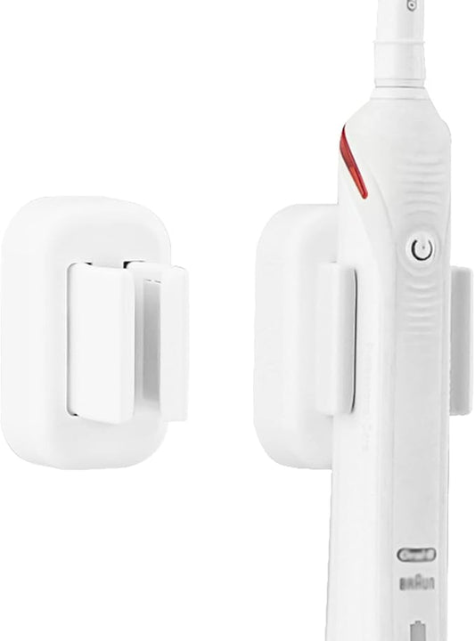 2 PCS Toothbrush Holder Wall Mounted for Bathroom, Self Adhesive Electric Toothbrush Organizer for Shower, Mini Toothbrush Hanger Rack for Dorm, Cabinet