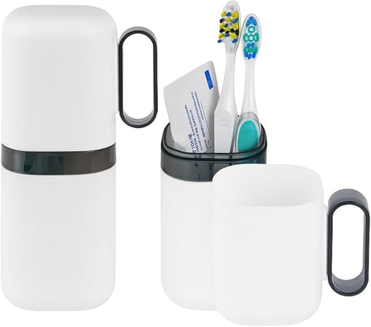 2-in-1 Compact Design Travel Toothbrush Case with Rinse Cup & Handle – Leak-Proof Toothbrush Holder for Travel, Camping, Gym, Outdoor – Portable & Hygienic Storage for Oral Care Essentials