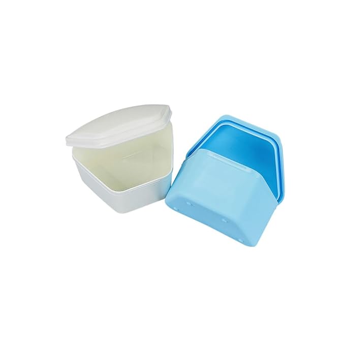 2PCS Trapezoid Retainer Case, Convenient Mouth Guard Cases, Multicolored Denture Bath Box for Aligner, Retainers, Mouth Guard, Night Guard, Travel Cleaning