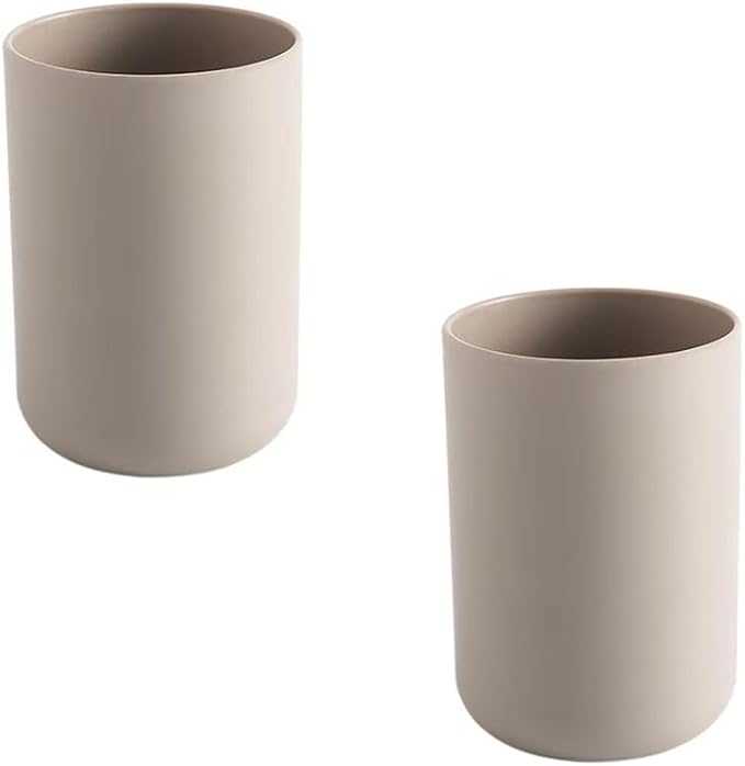 Round Plastic Toothbrush Cup Couple Mug Creative Household Toothbrush Holder Simple wash Cup mouthwash Cups. (Brown & Brown)
