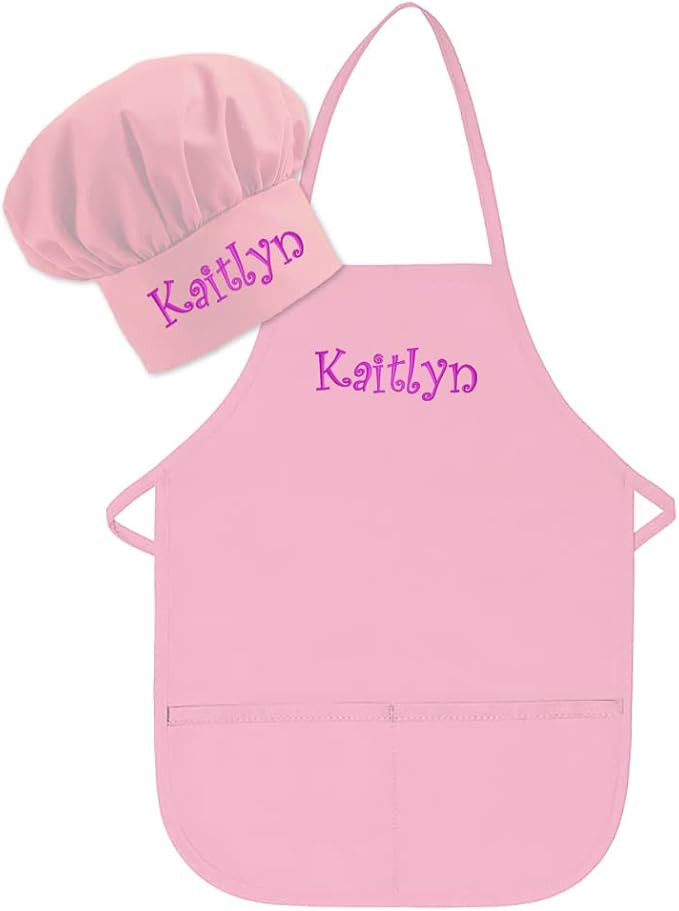 Personalized Embroidered Made In The USA - Add A Name Child Apron and Hat Set - Toddlers & Kids Sizes…