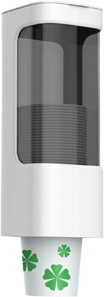 Cup Dispenser, Pull Type Water Cooler Cup Holder Fit 3oz-5oz Disposable Paper Plastic Cups, Wall Mount Bathroom Mouthwash Cups Dispenser with Paste for Home Office Hospital (White)