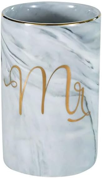 Marble ceramic mug, creative ceramic toothbrush holder, simple couple mouthwash cup. (Grey & A)