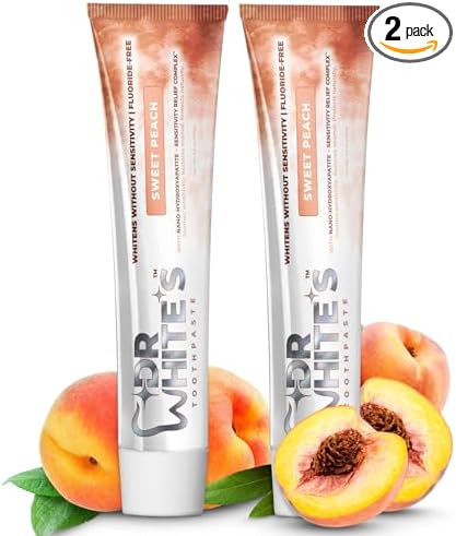 Dr. White’s Fluoride-Free nHA Toothpaste 2-Pack; Dentist-Formulated, Nano Hydroxyapatite + Xylitol, Sensitivity Relief Complex™, Mint-Free, Enamel Safe, Swallow-Safe (3.5 Oz, Sweet Peach)