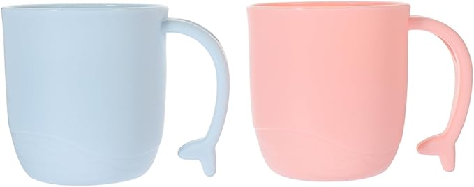 2Pcs Kids Bathroom Plastic Cups with Handles Reusable Mouthwash Tumblers for Toothbrush Holder and Drinking Use 4.5 Inch Pp Material