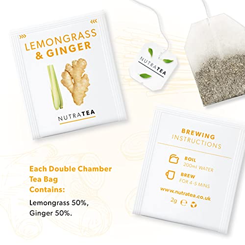 Nutra Tea - Lemongrass & Ginger Tea - 40 Tea Bags - Herbal Tea - (2 Pack)