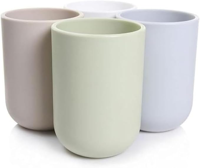 Simple Solid Color Toothbrush Cup PP mouthwash Cup Plastic Cup Toothbrush Holder Cup 2. (White & White)
