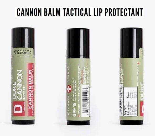 Cannon Balm Tactical Lip Balm 3-Pack with SPF 15, 0.56oz – Premium Lip Protector with Organic Ingredients, Fresh Mint Flavor, Natural Beeswax, Coconut & Shea Butter, UV Protection