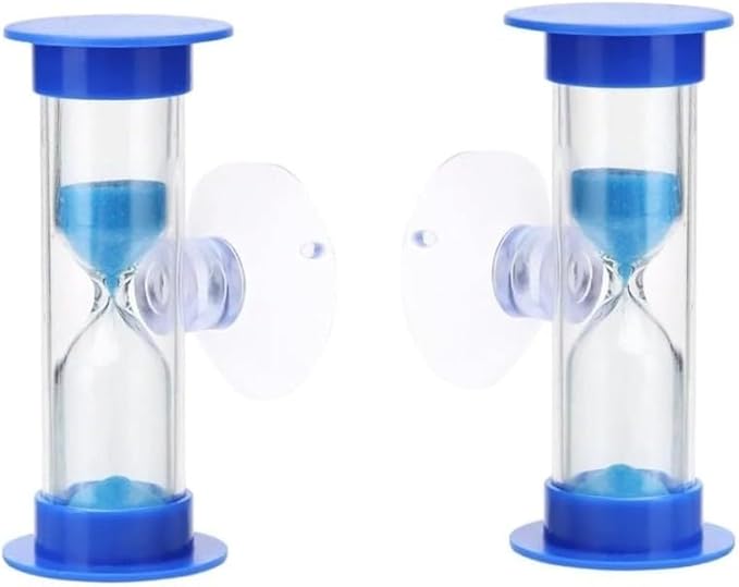 2Pcs Blue Toothbrush Timer for 2mins Sand Clock Timer 2 Minute Sand Timer, Plastic Suction Cup Hourglass Sandglass Desktop Ornament Party Favors