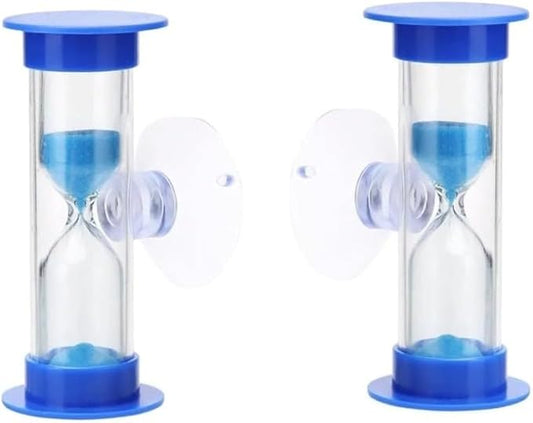 2Pcs Blue Toothbrush Timer for 2mins Sand Clock Timer 2 Minute Sand Timer, Plastic Suction Cup Hourglass Sandglass Desktop Ornament Party Favors
