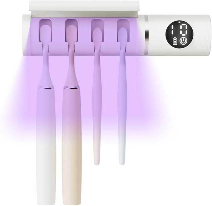Smart Wall Mounted Toothbrush Holder with Timer, Wireless 4-Slot Toothbrush Organizer for Bathroom, Modern Smart Home Accessories & Decor, Space-Saving Wall Storage Rack for Family Use