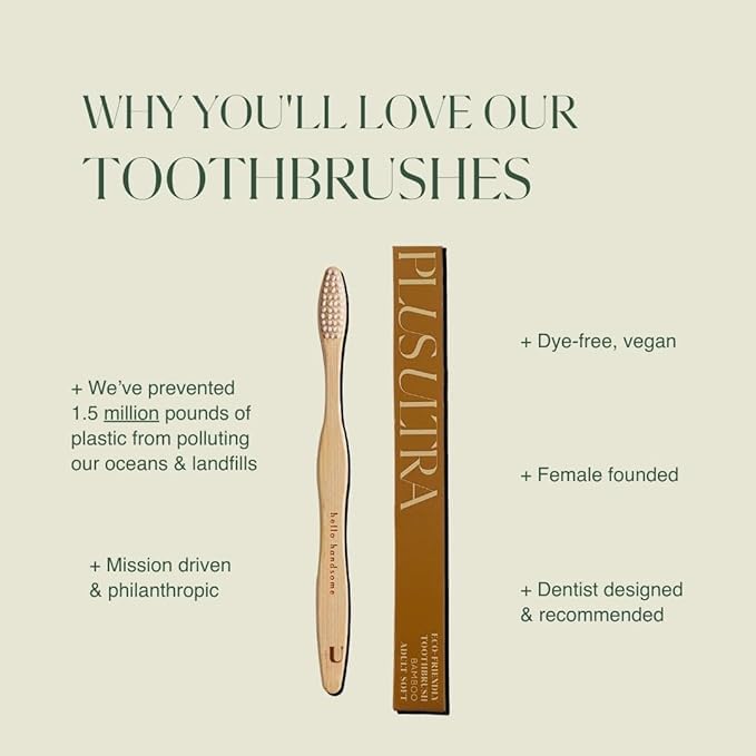 Biodegradable and Eco-Friendly Bamboo Toothbrush 12-Pack - BPA Free Soft Bristle - Dentist-Approved and All-Natural with "Hello Gorgeous" Etched on Handles by Plus Ultra