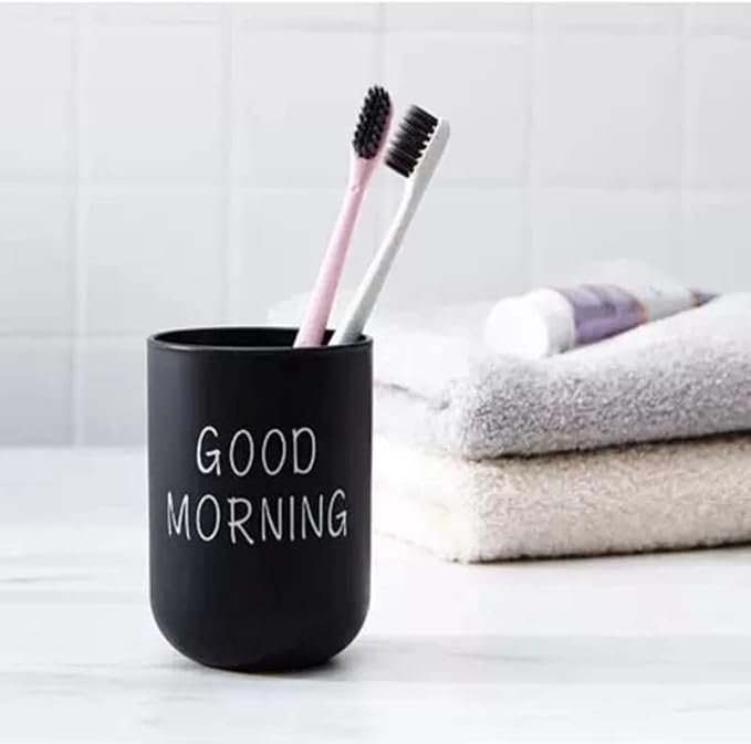 Toothbrush Holders 2pcs, Bathroom Mouthwash Cups, Japanese Drinking Cup 300ml, Water Mug, Plastic Pen Holder (Black & White)