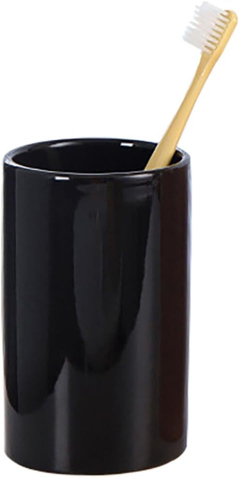 Black Ceramic Toothbrush Holder, Tumbler Cups Reusable Toothbrush Mouthwash Cup,Makeup Brush Holder, Bathroom Counter Organizer(300ml)