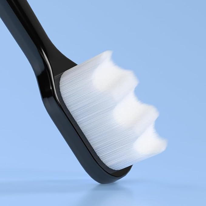 Extra Soft Toothbrush for Sensitive Gums and Teeth. Micro Nano Toothbrushes with 20,000 Ultra Soft Bamboo Charcoal Bristles. Excellent Cleaning Effect (2 Pack) (Black Wave Bristle)