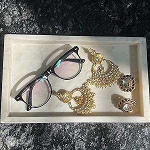 Natural White Marble Tray for Bathroom | Kitchen | Vanity | Desktop, Stone Organizer for Coffee Table, Dresser, Nightstand, Candles, Soap, Towel, Plant, Jewelry (10" x 6"), Rectangular