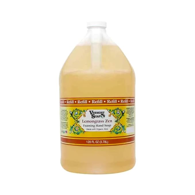 VERMONT SOAP Organics Foaming Hand Soap, Liquid Soap with Pre-diluted Formula - Ready to Use Lemongrass Hand Soap With Convenient and Economical Gallon Refill Size