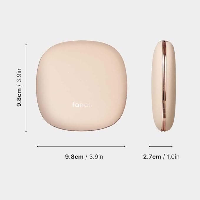 Fancii Mila 2 Compact Makeup Mirror with LED Light, Rechargeable, 10x /1x Magnifying, Tru-Glow Lighting System, Vegan Leather, Small Travel Mirror for Purses (Champagne Cream)