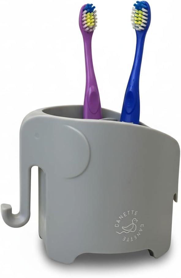 Cute Elephant Toothbrush & Pencil Holder – Fun Bathroom & Desk Organizer for Kids & Adults (Grey)