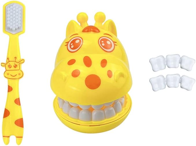 Early Education Brushing Toys, Children Role Play Toys Cute Giraffe Early Education Cartoon Tooth Brushing Toys Model Teaching Children Brushing Model for Kindergarten Kids Children
