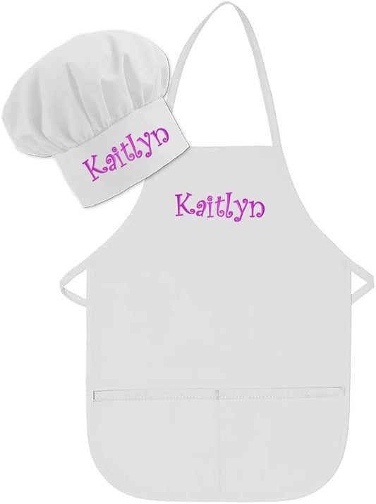Personalized Embroidered Made In The USA - Add A Name Child Apron and Hat Set - Toddlers & Kids Sizes…
