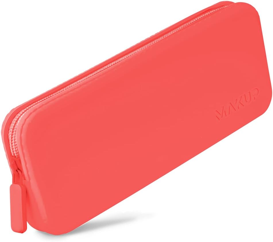 MAKUP Silicone Makeup Bag, Makeup Brush Holder with Zipper for Organizing Cosmetics, Makeup Brushes, Tools and Pencils, Washable Makeup Brush Holder Pouch for Travel (Watermelon Sugar)