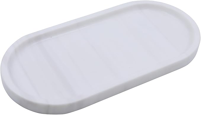 Natural Marble Tray, Oval Vanity Decorative Tray for Bathroom Counter, Countertop Stone Organizer, Catchall Tray for Kitchen, Perfume, Candles, Jewelry Dish Decorative Tray