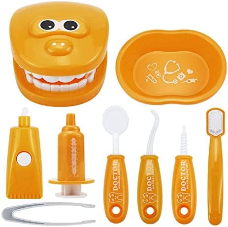 Bundle 19PCS = 9PCS Plastic Simulation Dentist Play Set （Orange） + 10PCS Plastic Dinosaur Simulation Dentist Play Set (Purple)