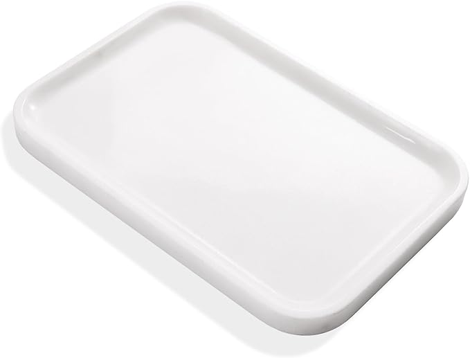 Yew & Tulip Natural Marble Vanity Tray, 12"x 8"x 0.7" Glossy White Serving Tray for Bathroom, Kitchen, Vanity, Home Decor, Wedding etc. (Polished White)