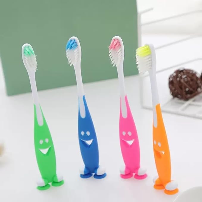 Newday 100 Pack Kids Toothbrush Bulk Soft Bristles Toddler Cute Toothbrush with Suction Cup, Includes Travel Covers, Individually Wrapped Toothbrushes for Kid Home School Daycare Camp (Shark)