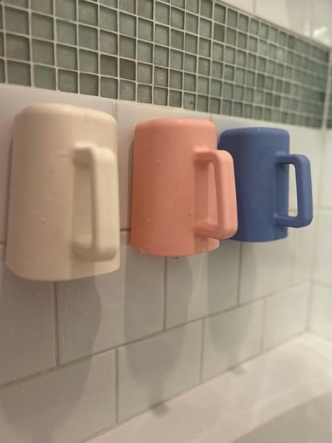 Baby Bath Cup with Suctions - BPA Free, 100% Food Grade Silicone Rinse Cup, Clutter-Free Tub Area, Kids Learning Tool, Sticks to Tiles, Drains Water Upside Down- "Patent Pending"