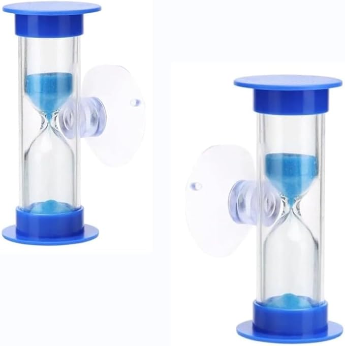 2Pcs Blue Toothbrush Timer for 2mins Sand Clock Timer 2 Minute Sand Timer, Plastic Suction Cup Hourglass Sandglass Desktop Ornament Party Favors