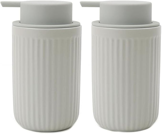 BosilunLife Grey Soap Dispenser Set - 2 Pack 12oz Ceramic Dish Soap Dispenser with Rust Proof Pump for Kitchen, Hand Soap and Lotion Set Suitable for Farmhouse Bathroom Decor