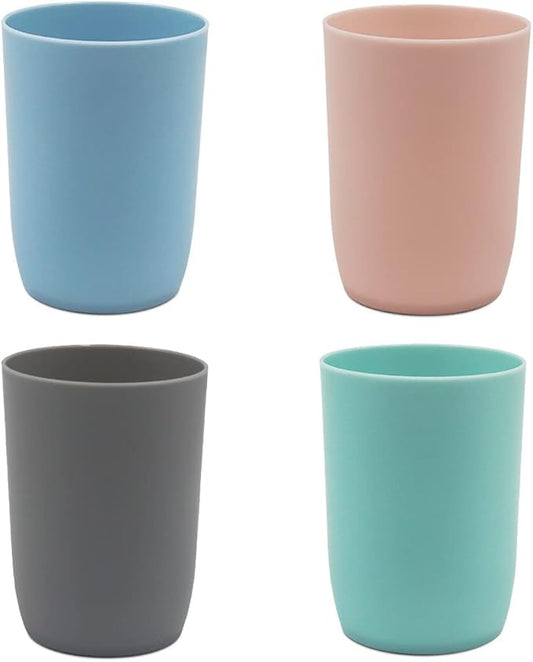Topsky 4-Pack Bathroom Tumbler - Plastic Toothbrush Cup - Reusable Drinkware - Mouthwash Cup