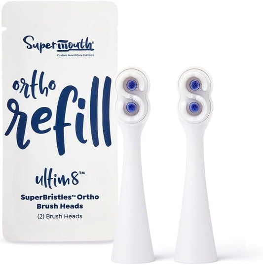 SuperMouth® SuperBristles® Ortho Replacement Brush Heads for Ultim8 SmartBrush – Ultra-Soft Bristles Clean 60X Better Around Braces, Advanced Sonic Cleaning, Dual Modes, 3 Color Options