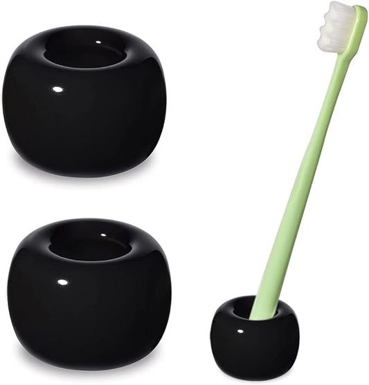 Mini Ceramics Toothbrush Stand for Bathroom Vanity Countertop, Handmade Couple Toothbrush Head and Shaver Holder, Office Pen Holder, 2-Piece Set Black