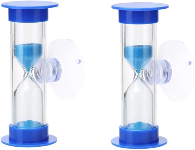 2Pcs Blue Sand Timer for Kids,Blue Toothbrush Timer for Kids 2mins Sand Clock Timer,Plastic Suction Cup Hourglass Sandglass Desktop Ornament Party Favors Thermometers and Timers