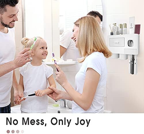 iHave Toothbrush Holders for Bathrooms, 2 Cups Toothbrush Holder Wall Mounted with Toothpaste Dispenser - Large Capacity Tray, Cosmetic Drawer - Bathroom Decor & Bathroom Accessories