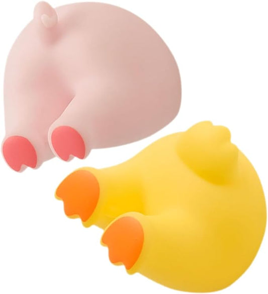 Luxshiny 2Pcs Animal Butt Wall Hooks Self-Adhesive Toothbrush Holders Bathroom Decorative Hangers Installation Quick-Dry Design for Smooth Surfaces Cute Pig Duck Tail