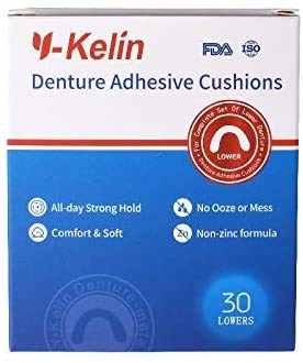 Y-Kelin Lower Denture Adhesive Cushions, Adhesive-Free Denture Pads for Sore Gums, 30 Pads*2 (60 Strips)