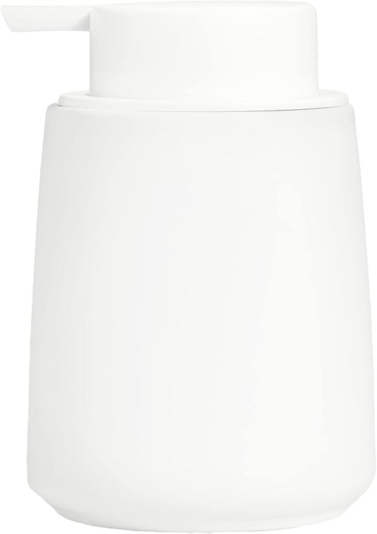 12Oz White Soap Dispenser - Modern Ceramic Lotion Hand Soap Dispenser with Easy-to-Press White Pump, Reusable and Refillable Liquid Dish Soap Dispensers for Bathroom, Kitchen (Rubber Paint)
